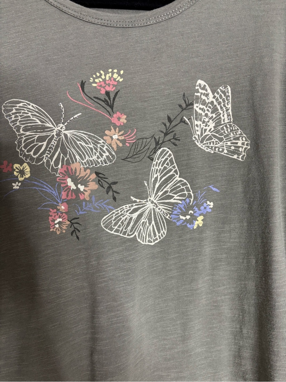 Christopher & Banks Olive Green Butterfly Floral Long Sleeve Tee - Picture 2 of 6